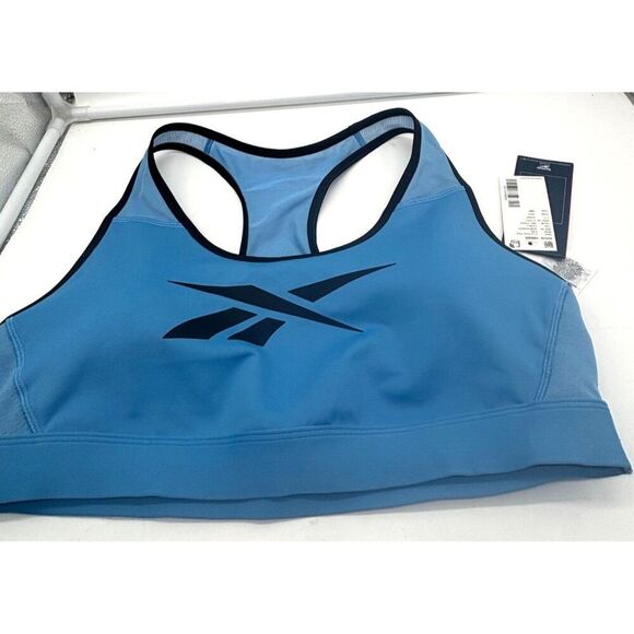 Reebok Plus Size Lux Vector Racer Sports Bra, Blue, Sz. 1X, Production Sample - Picture 3 of 8